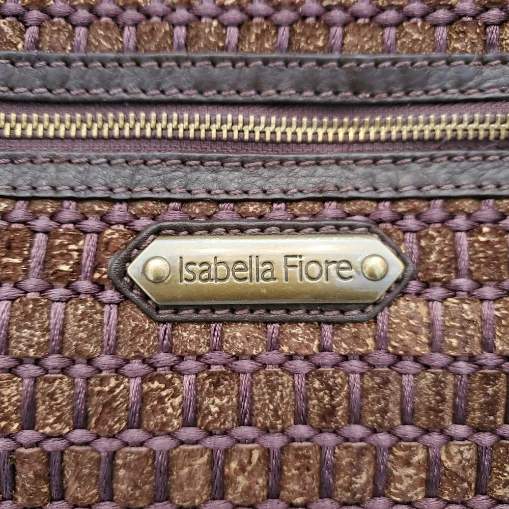ISABELLA FIORE Leather Woven Large Shoulder Bag Handbag Brown